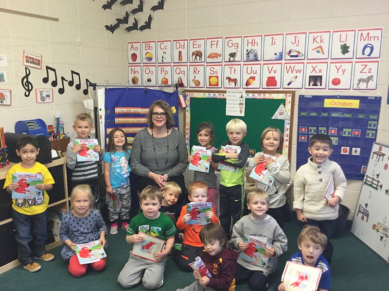 Sarah Hensley from Intego Insurance Services delivered "Clifford Takes a Swim" to the children United Preschool on Oct. 13. Intego Insurance partnered with Nationwide’s Make Safe Happen program to provide more than 600 books to children in the community. The Children's Center, Alden-Conger pre–K, Albert Lea pre- K and United Preschool students all received books. Provided