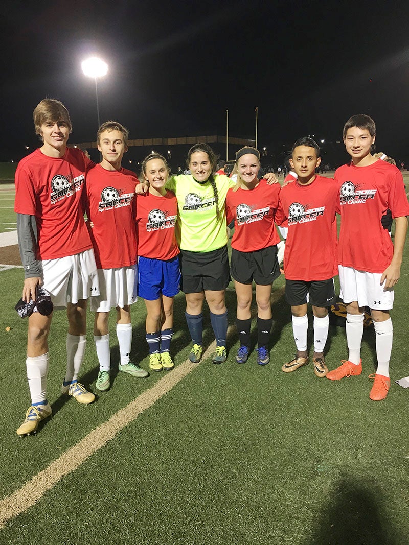 The 2016 Section 2A Soccer High School All-Star Classic was Nov. 7 at Schwan’s Regional Event Center on the campus of Southwest Minnesota State University in Marshall. Seniors are nominated by coaches then chosen by the selection committee of respective sections. From left are Dylan Jansen, Zachery Schneider, Claire Sherman, Kathryn Flaherty, Callie Hanson, Jesus Gonzalez-Garcia, Austin Dulitz. Not pictured are Sam Ehrhardt and Maddy Funk. Provided
